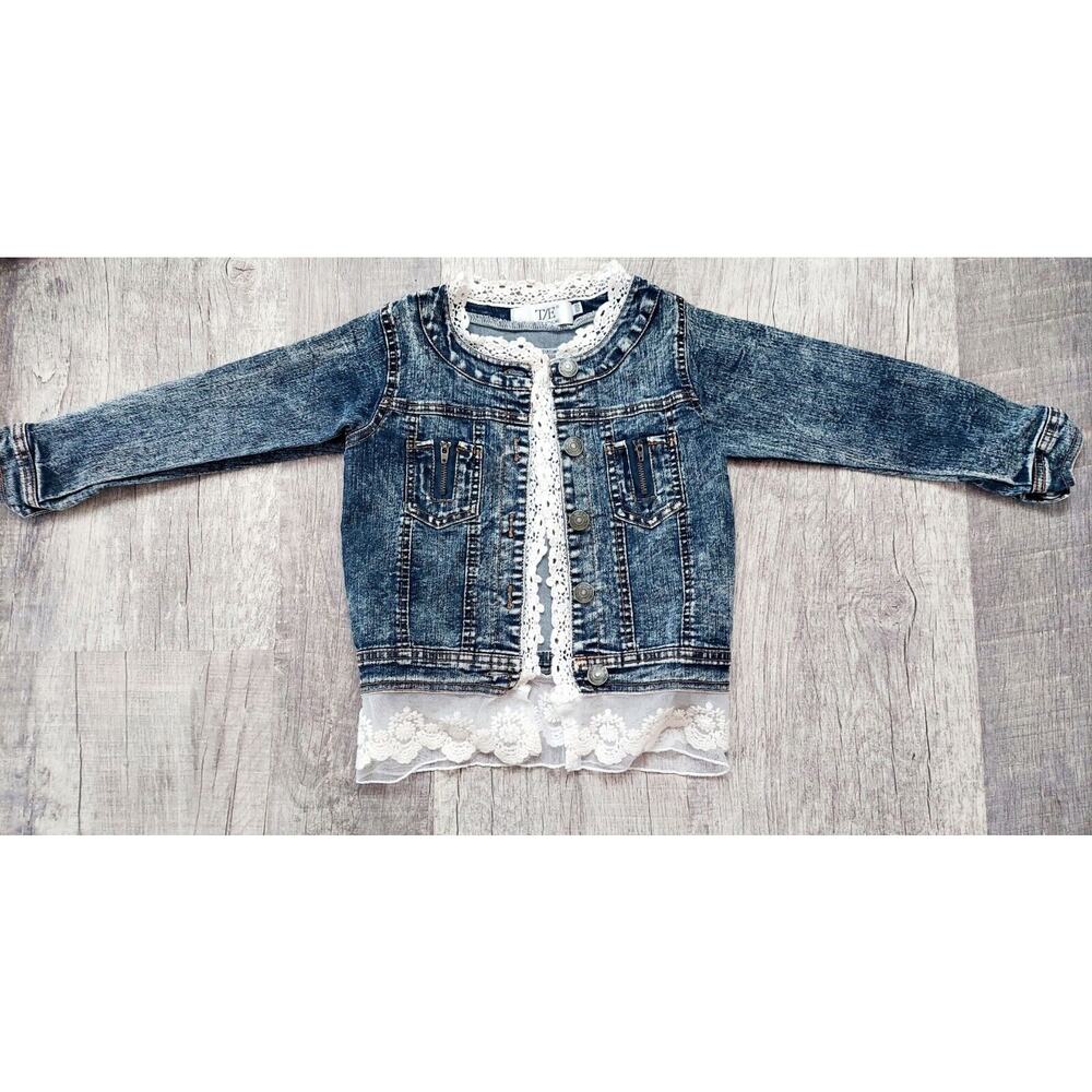 Young Girl Denim and Lace Jacket, Stonewashed, Size: 3t-4t